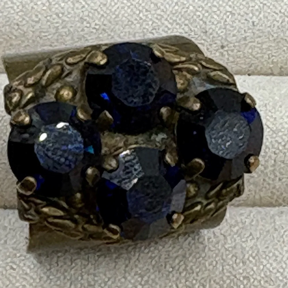 Sorrelli Antique Bronze Navy Crystal Statement Ring - Adjustable Size 7